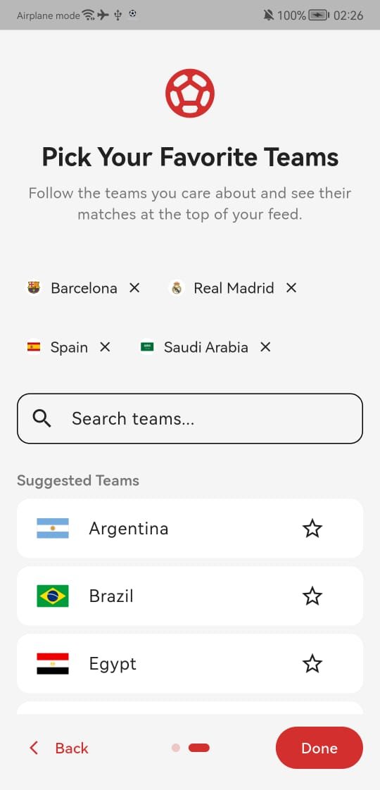 Favorite team selection
