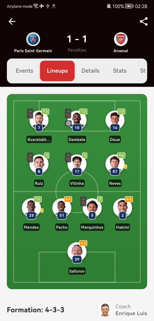 YACINE TV match lineups screen